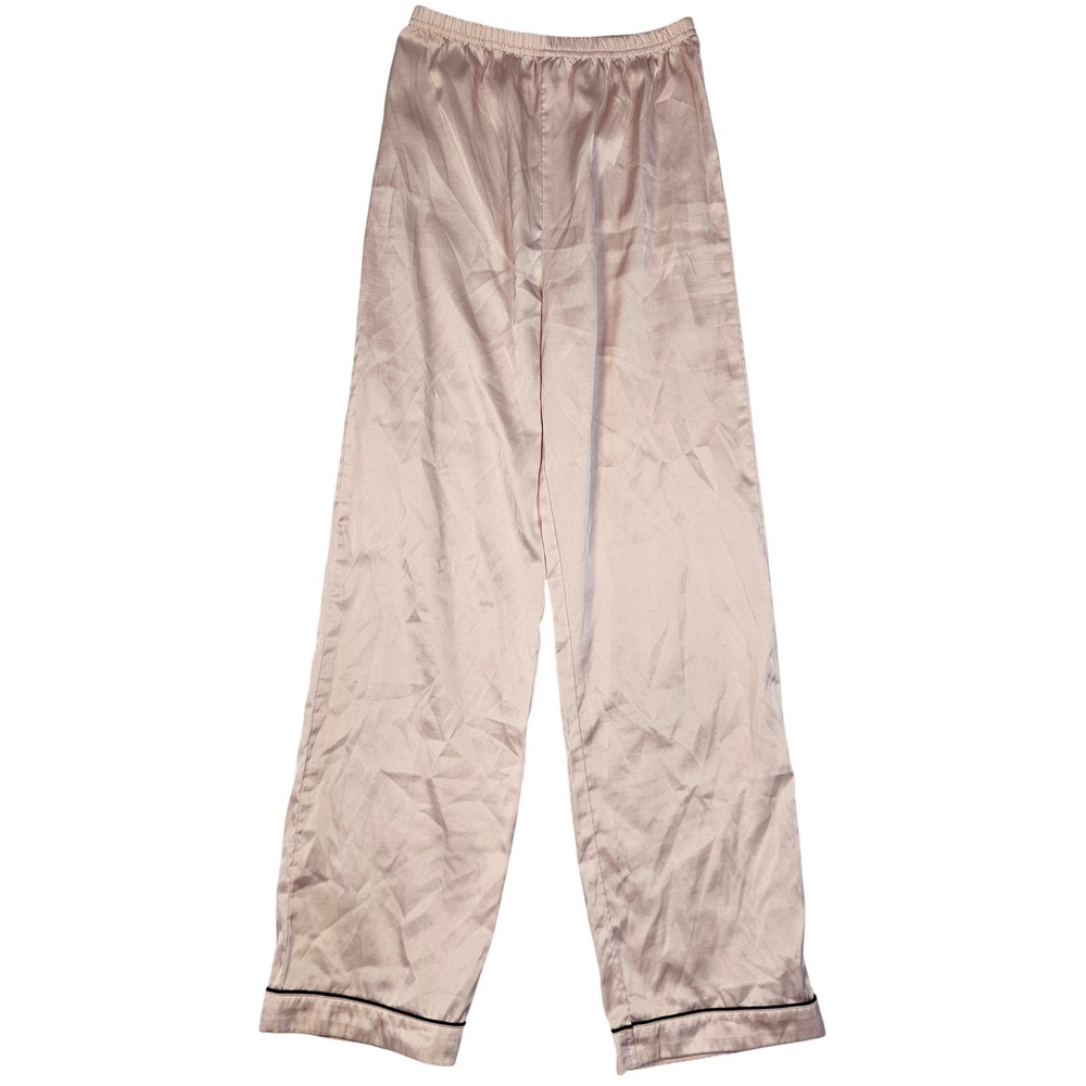 Kouaer Pink Satin Pajama Pants Wide Leg Silky Lounge Bottoms 150 Blush Piping